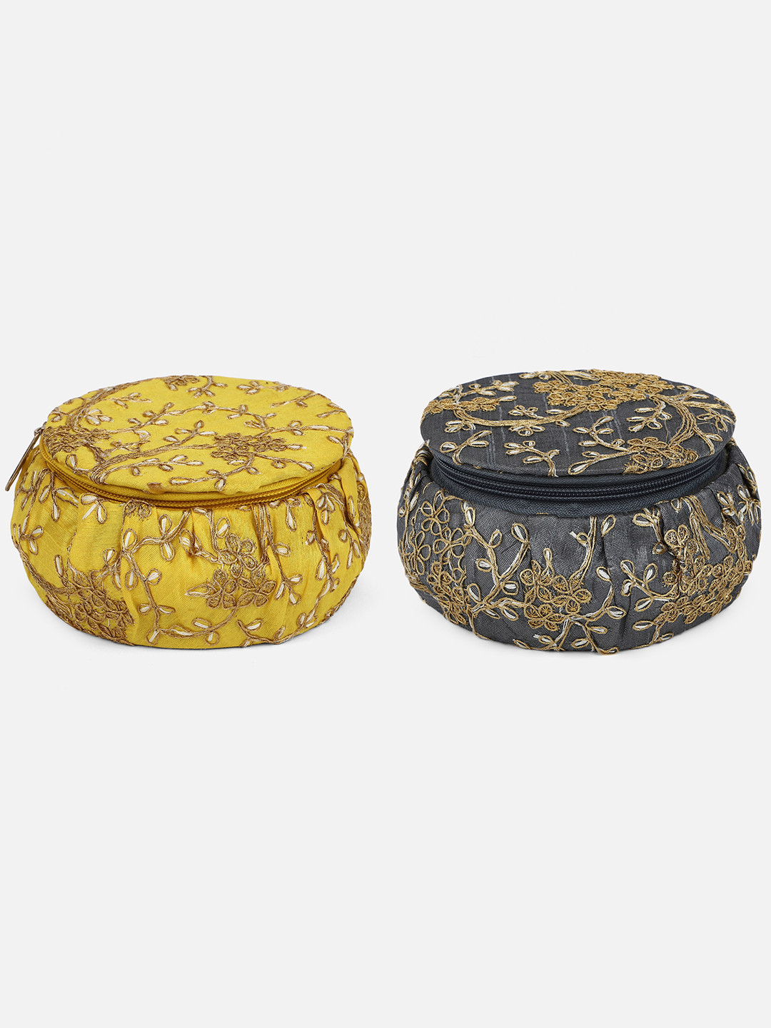 

Aditi Wasan Grey Melange and Yellow Set Of 2 Embroidered Jewellery Organizers