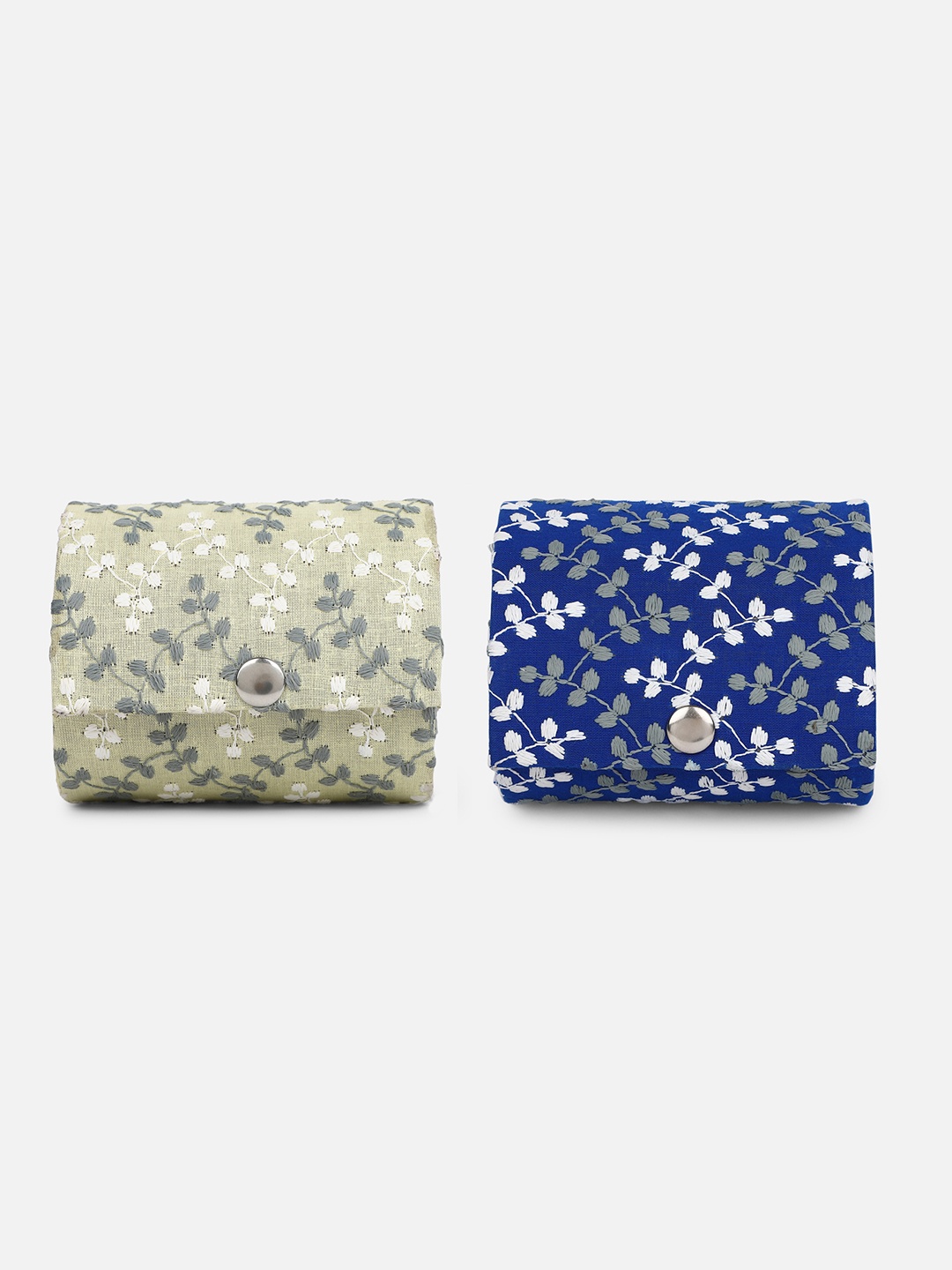 

Aditi Wasan Blue and Cream Set Of 2 Embroidered Bangle Organisers