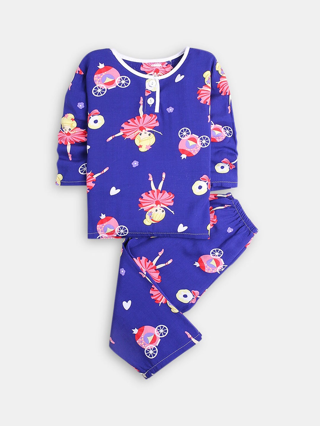 

Hopscotch Girls Printed Night Suit, Blue