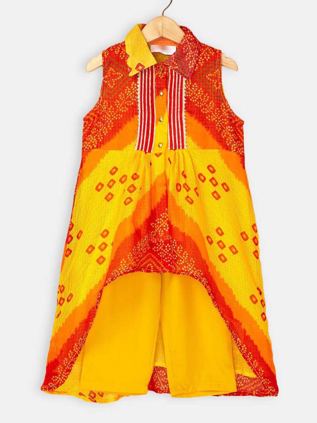 

Hopscotch Girls Bandhani Printed Kurta with Pyjamas, Orange