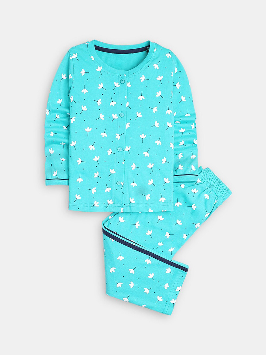 

Hopscotch Girls Printed Cotton Night Suit, Green