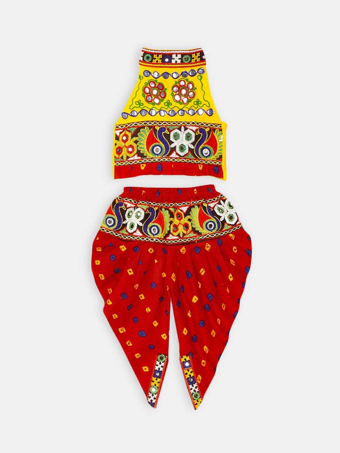 

Hopscotch Ethnic Motifs Embroidered Pure Cotton Kurta with Dhoti Pants, Red