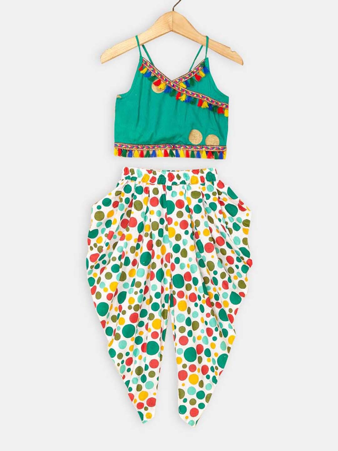 

Hopscotch Printed Pure Cotton Kurta with Dhoti Pants, Green