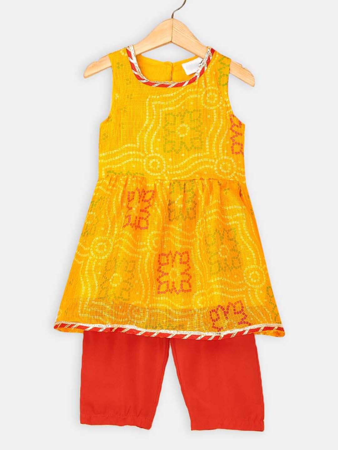 

Hopscotch Bandhani Printed Kurta with Palazzos, Yellow