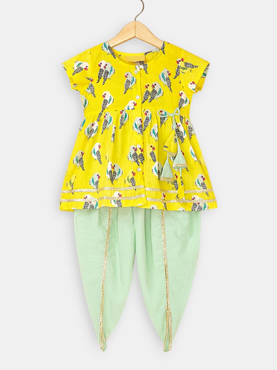 

Hopscotch Printed Pure Cotton Kurta with Dhoti Pants, Yellow