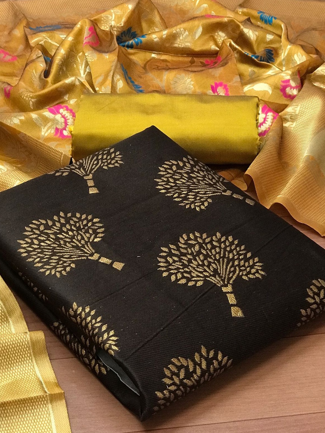 

MORLY Banarasi Jacquard Unstitched Dress Material, Brown