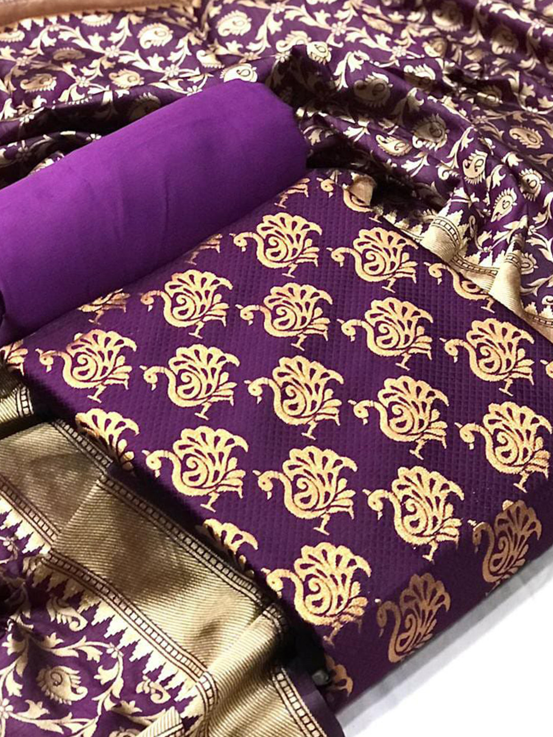 

MORLY Banarasi Jacquard Unstitched Dress Material, Purple