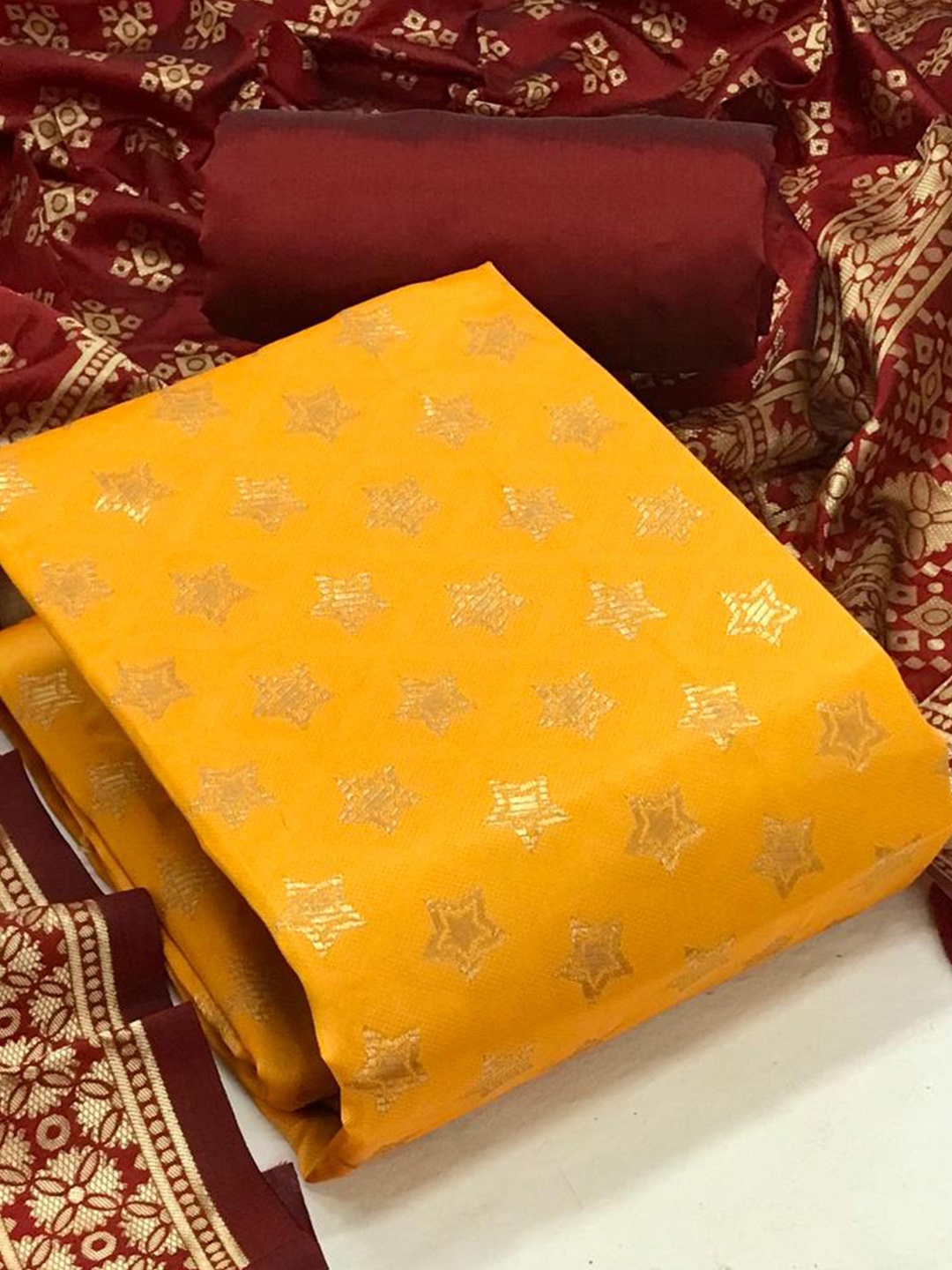 

MORLY Banarasi Jacquard Unstitched Dress Material, Yellow