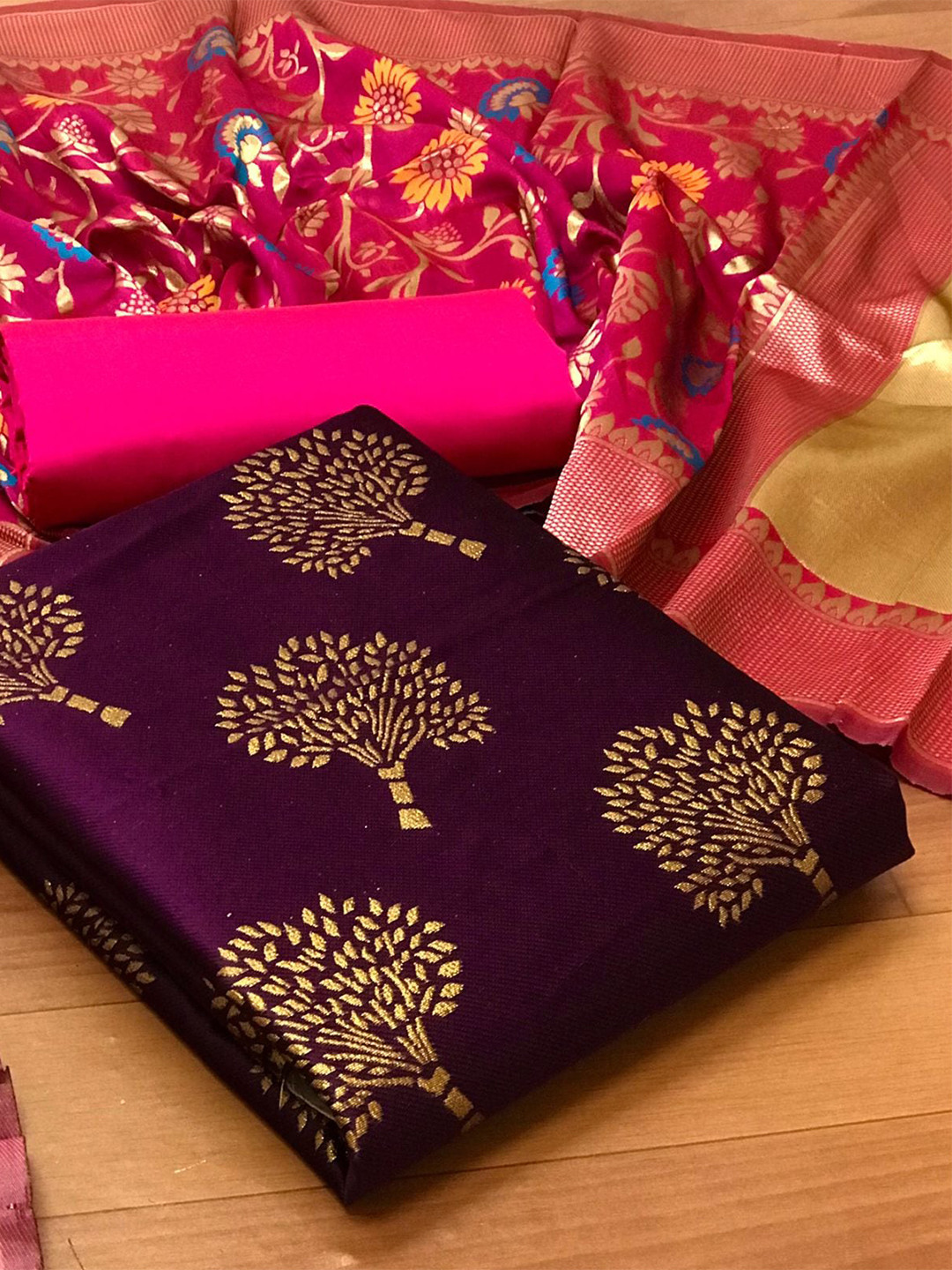 

MORLY Banarasi Jacquard Unstitched Dress Material, Purple