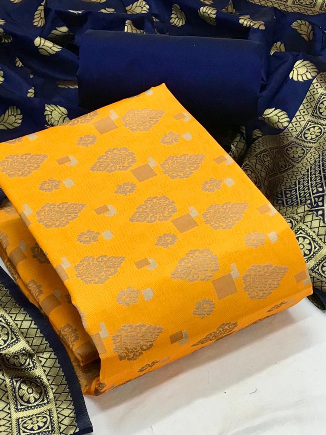 

MORLY Banarasi Jacquard Unstitched Dress Material, Yellow