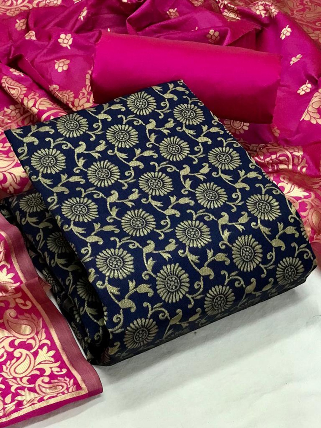 

MORLY Banarasi Jacquard Unstitched Dress Material, Blue