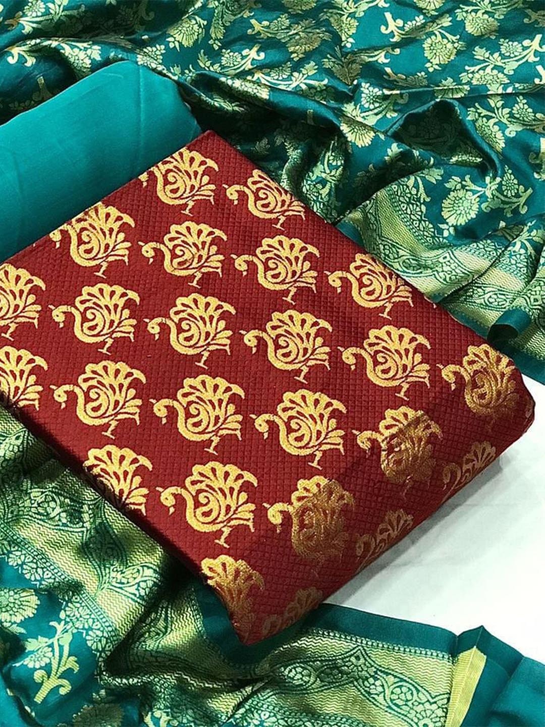 

MORLY Banarasi Jacquard Unstitched Dress Material, Maroon