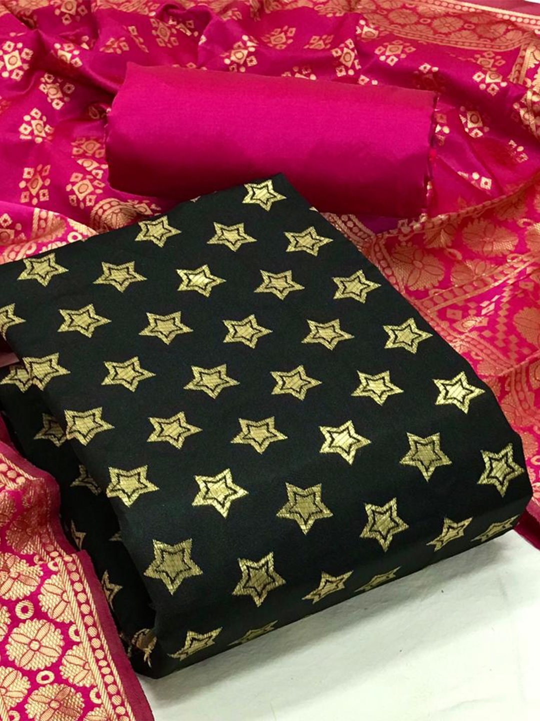 

MORLY Banarasi Jacquard Unstitched Dress Material, Black