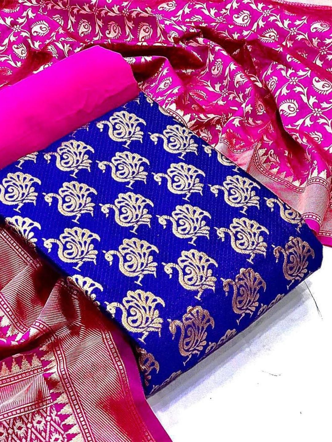 

MORLY Banarasi Jacquard Unstitched Dress Material, Blue