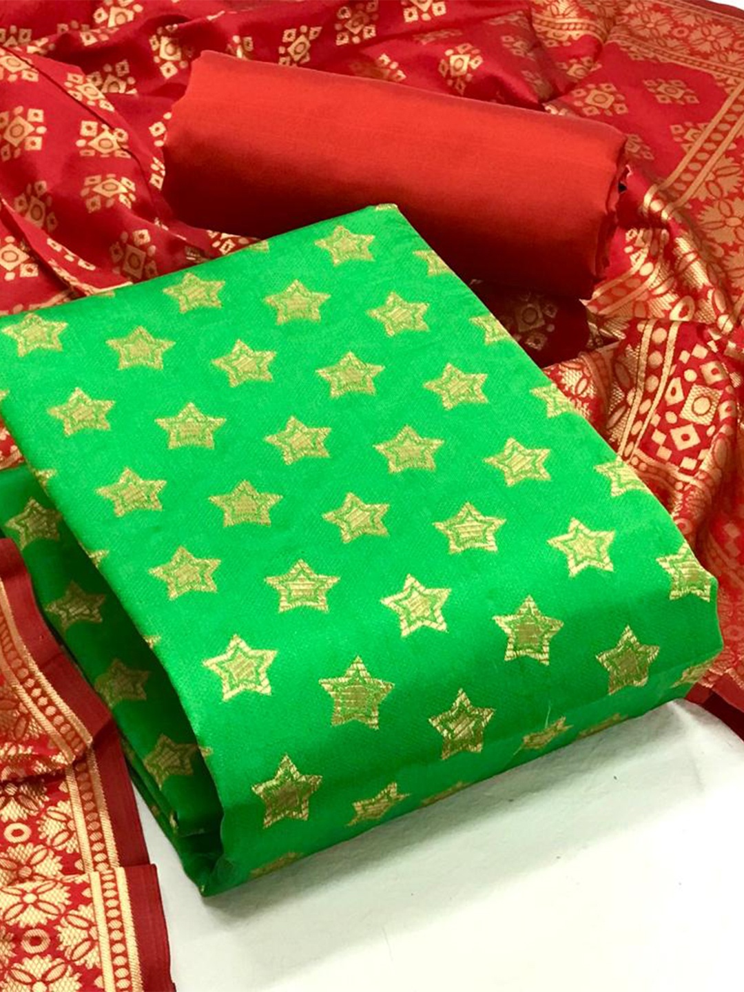 

MORLY Banarasi Jacquard Unstitched Dress Material, Green