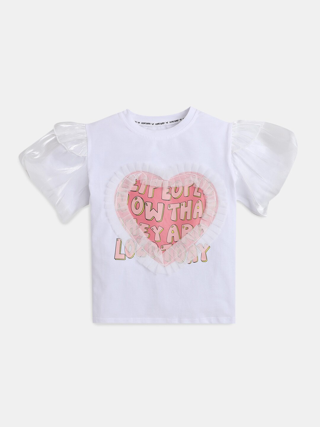 

Hopscotch Girls White Cotton Typography Printed T-shirt