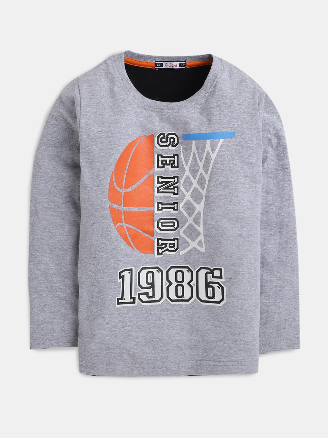 

Hopscotch Boys Grey Cotton Typography Printed T-shirt
