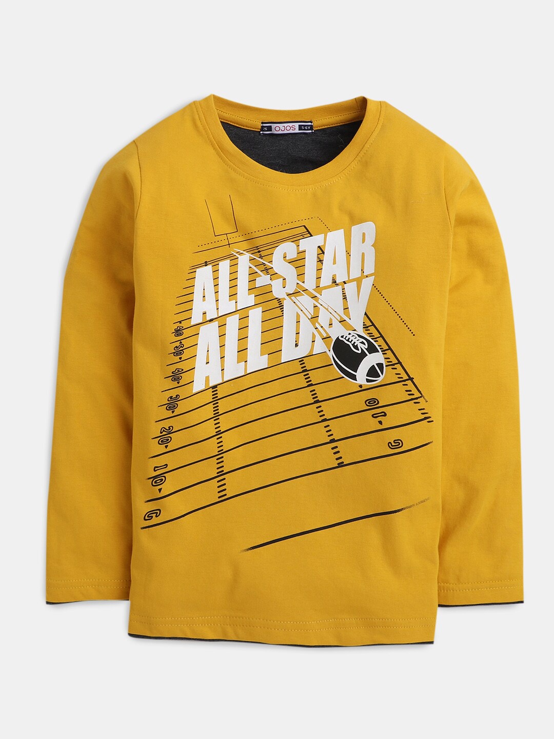 

Hopscotch Boys Yellow Cotton Typography Printed T-shirt