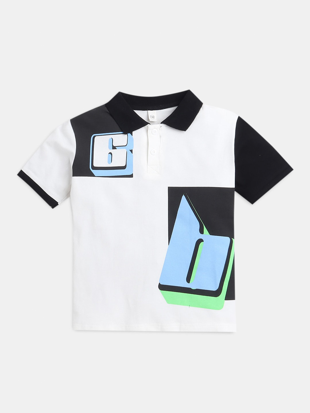 

Hopscotch Boys Multicoloured Colourblocked Polo Collar Applique T-shirt, Multi
