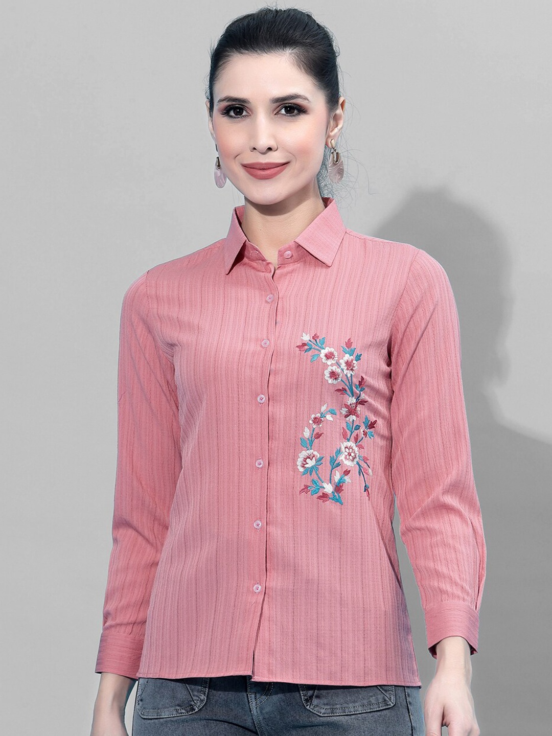 

Selvia Women Striped Casual Shirt, Pink