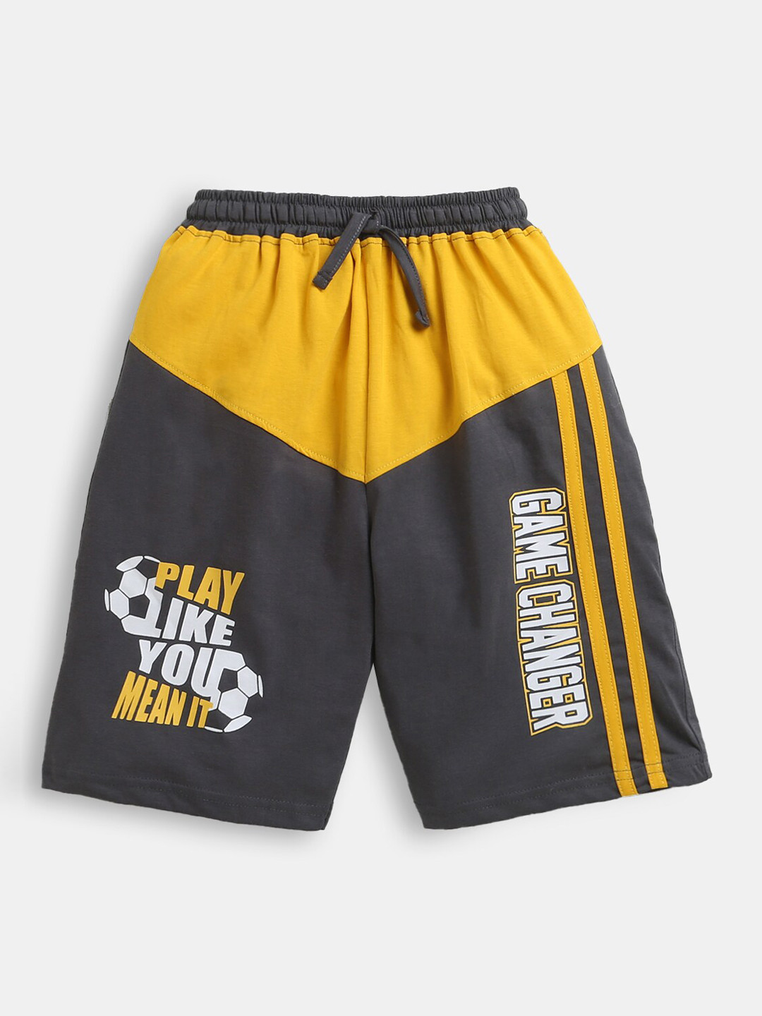 

Hopscotch Boys Typography Printed Cotton High-Rise Shorts, Yellow