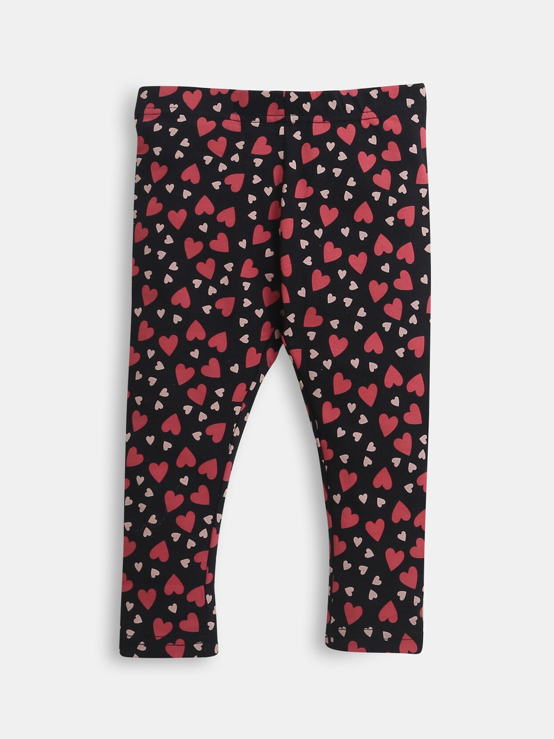 

Hopscotch Girls Heart Printed Cotton Ankle-Length Leggings, Black