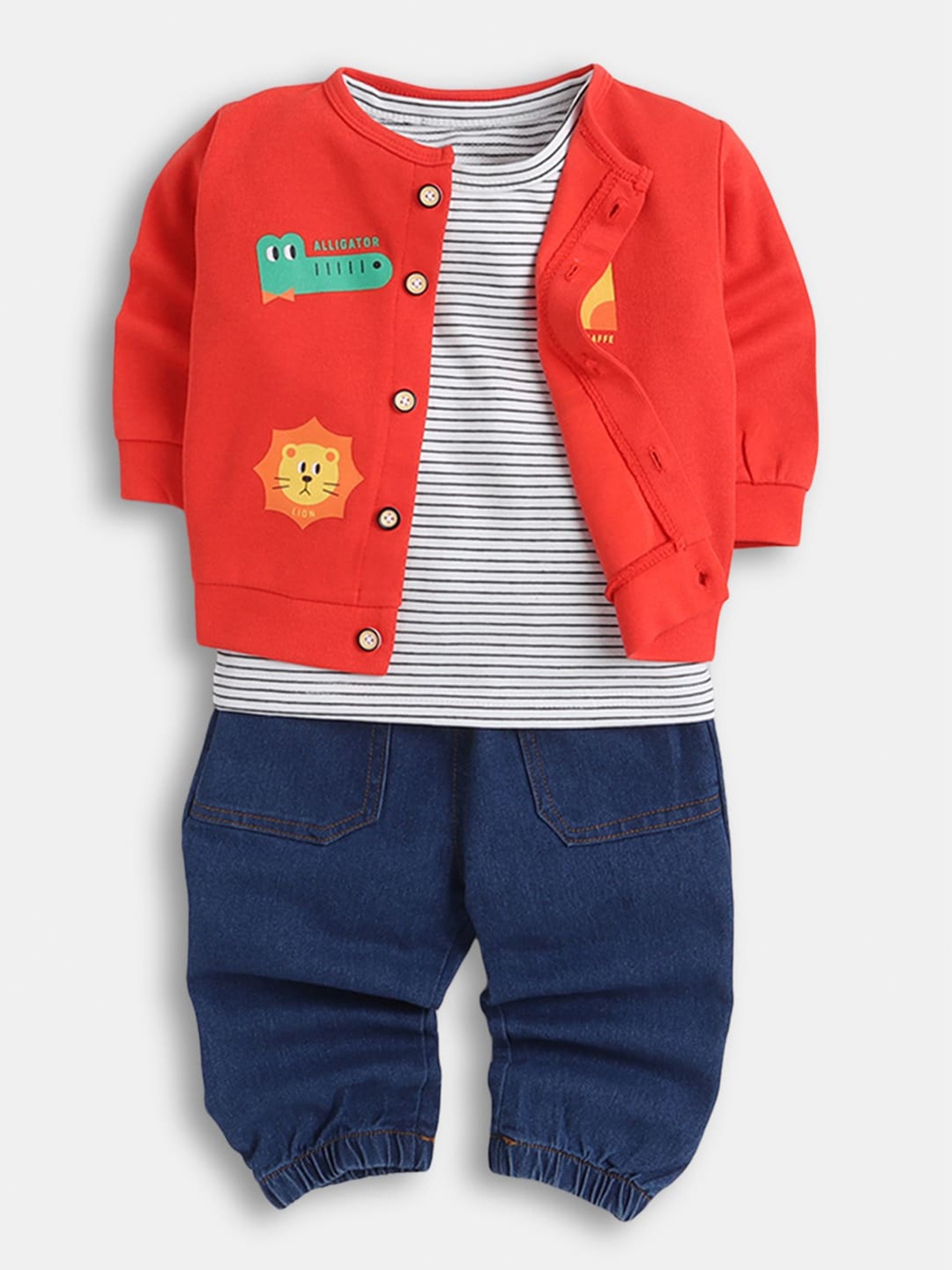 

Hopscotch Boys Printed T-shirt and Jacket with Jeans, Red
