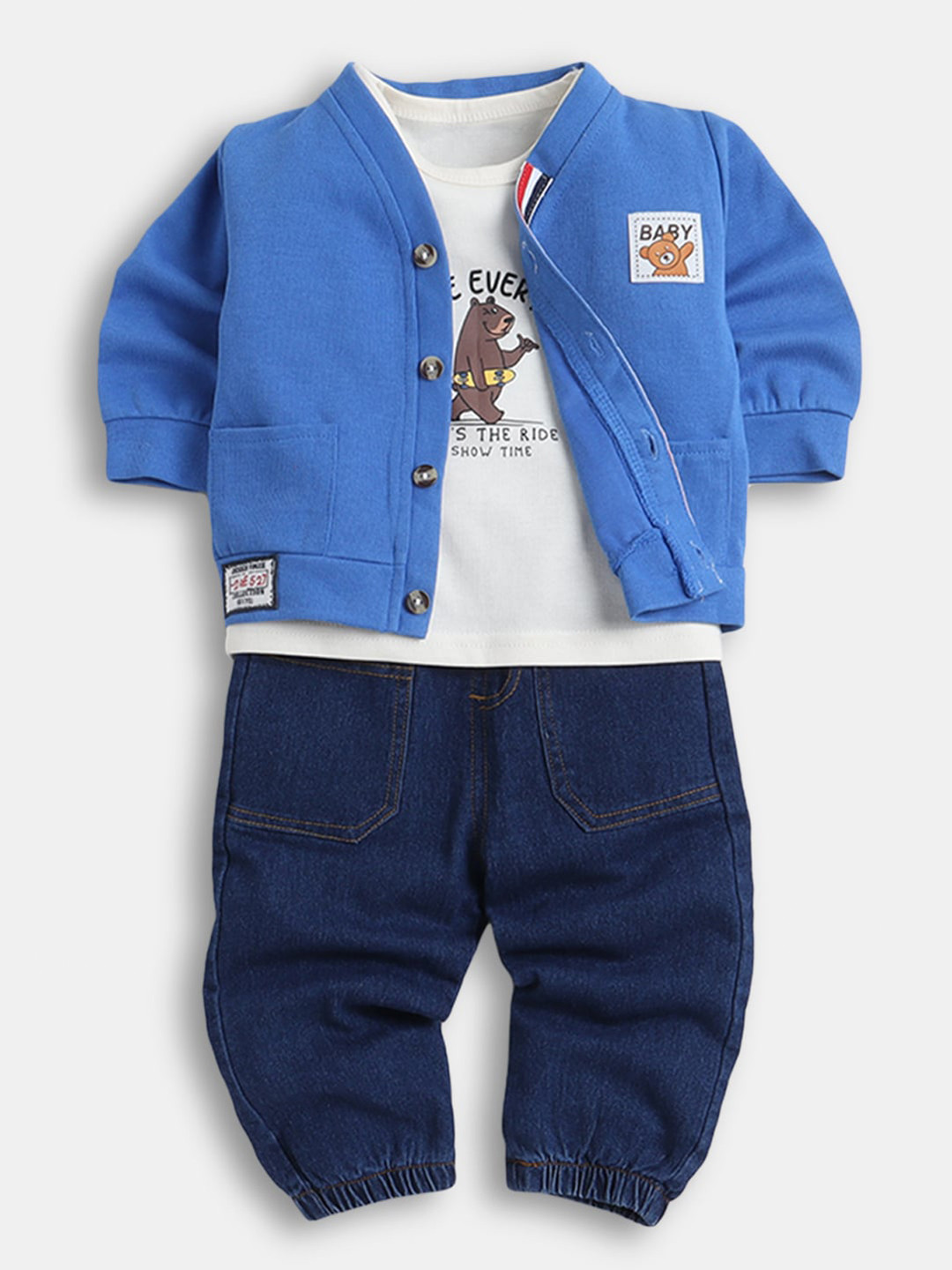 

Hopscotch Boys Printed T-shirt and Jacket with Jeans, Blue