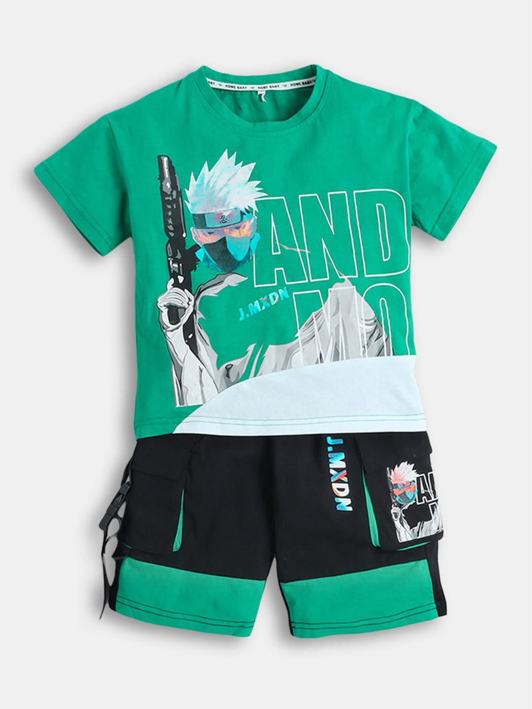 

Hopscotch Boys Printed T-shirt with Shorts, Green