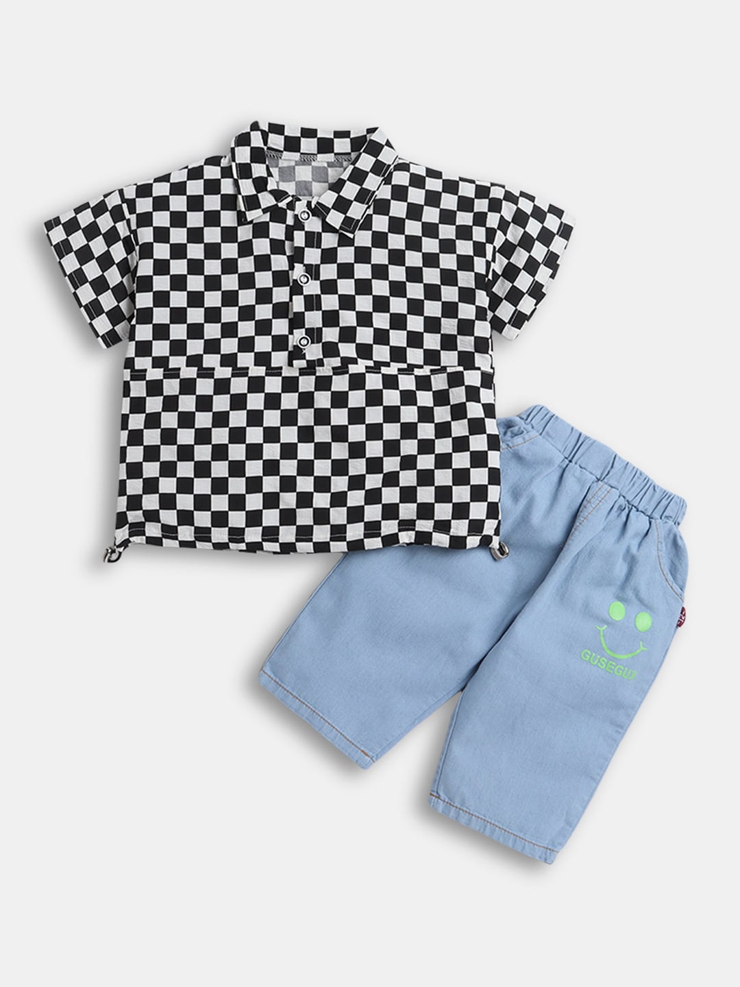 

Hopscotch Boys Checked Shirt with Shorts, Black