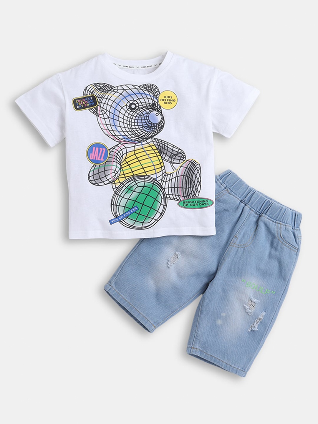 

Hopscotch Boys Printed T-shirt with Shorts, White