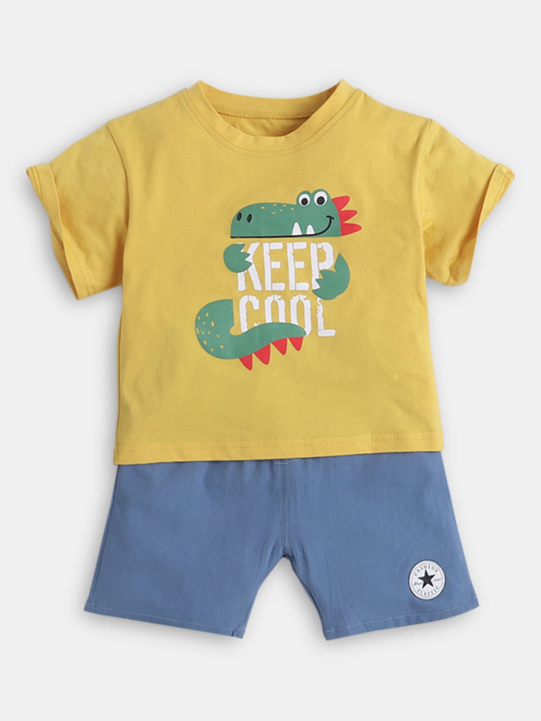 

Hopscotch Boys Printed T-shirt with Shorts, Yellow