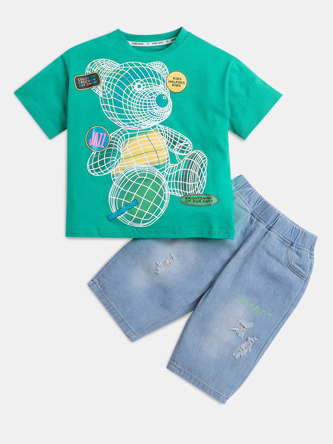 

Hopscotch Boys Printed T-shirt with Shorts, Green
