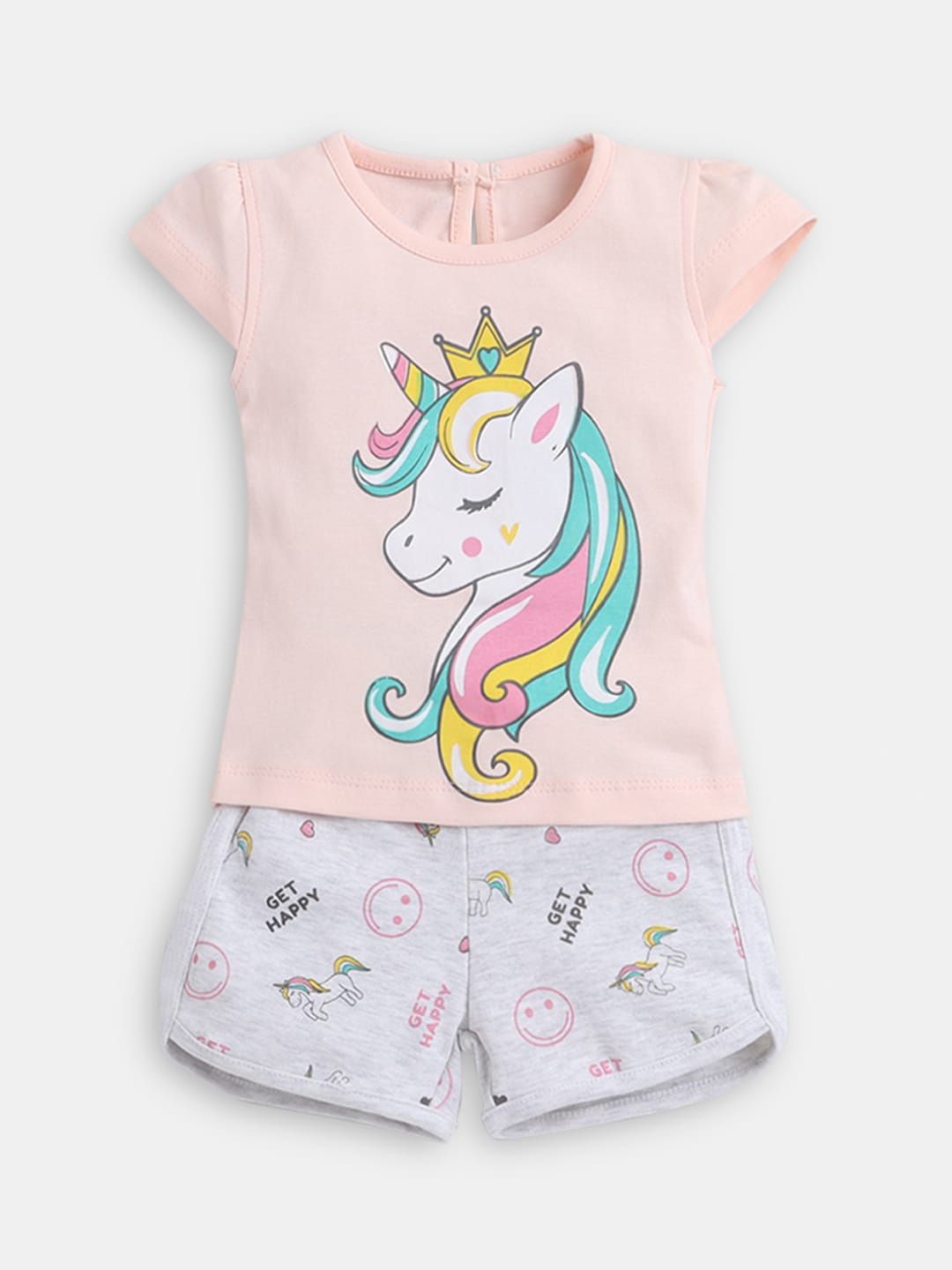 

Hopscotch Girls Printed T-shirt with Shorts, Peach