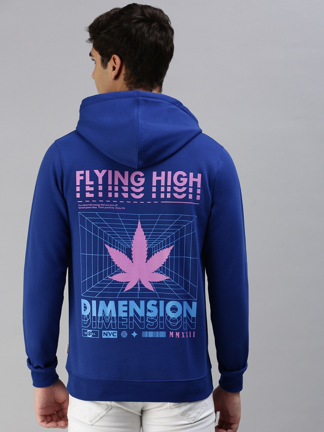 

VEIRDO Men Fleece Printed Hooded Sweatshirt, Navy blue