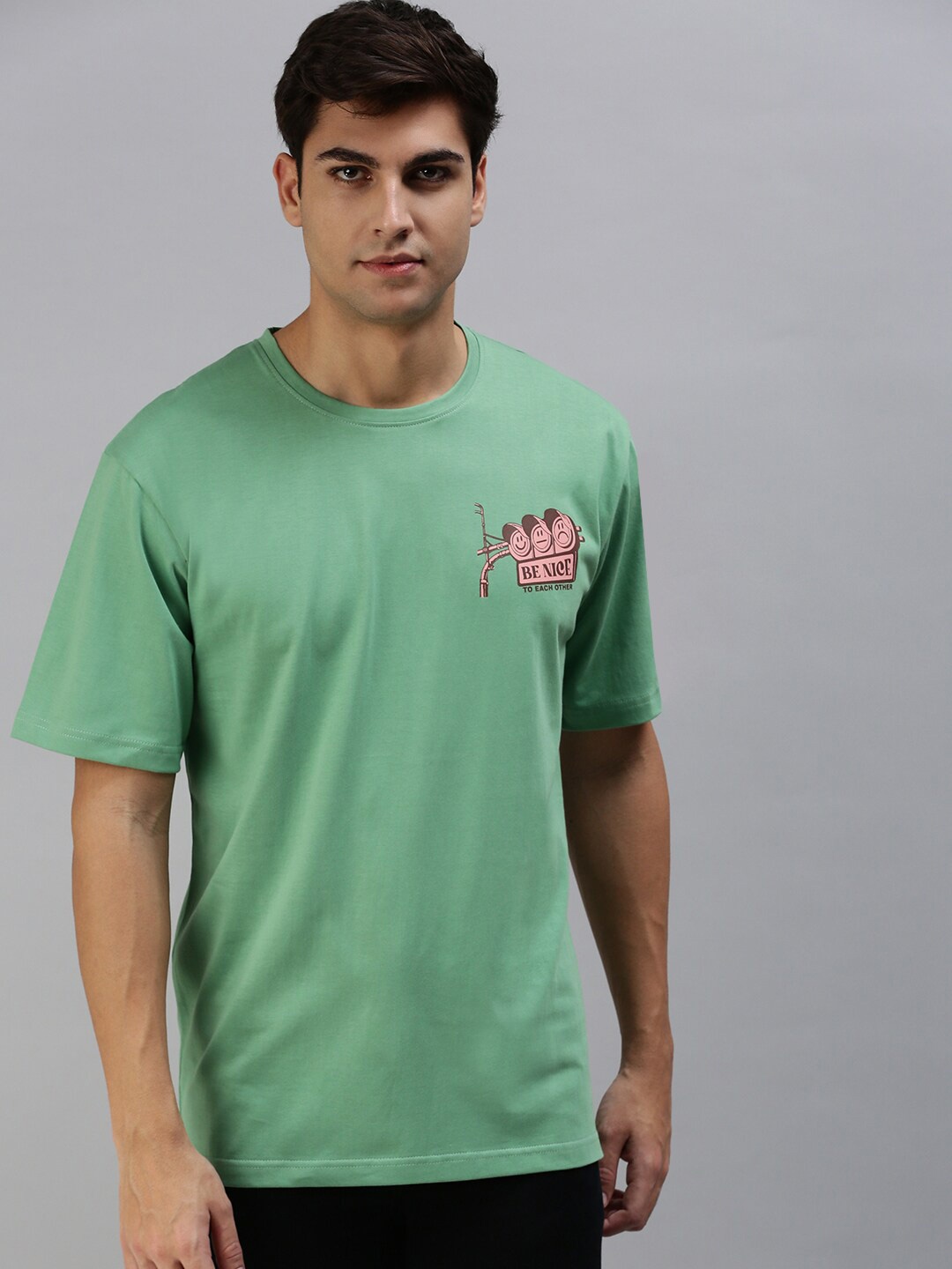 

VEIRDO Men Green Pocket Print Oversize T-shirt, Sea green