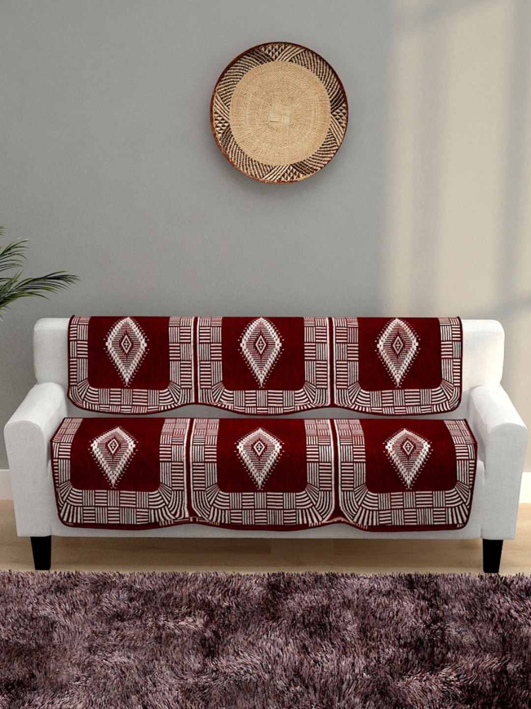 

ROMEE 10-Pieces Maroon Woven Design 5-Seater Sofa Covers