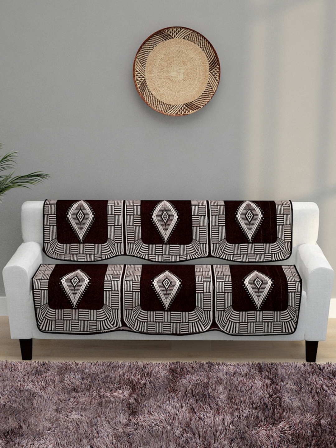 

ROMEE 6-Pieces Coffee Brown Woven Design 5-Seater Sofa Covers