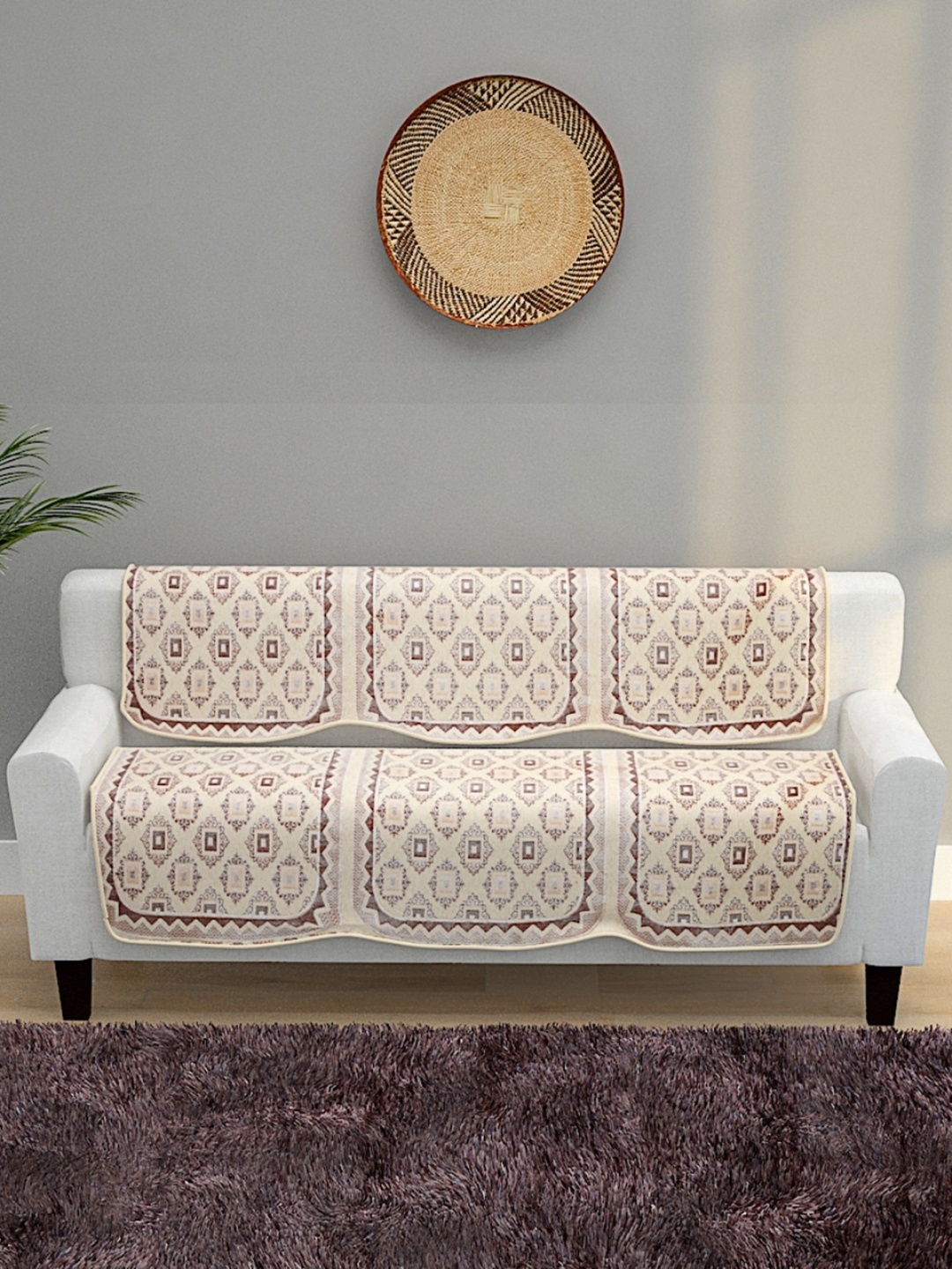 

ROMEE 6-Pieces Cream Woven Design 5-Seater Sofa Covers