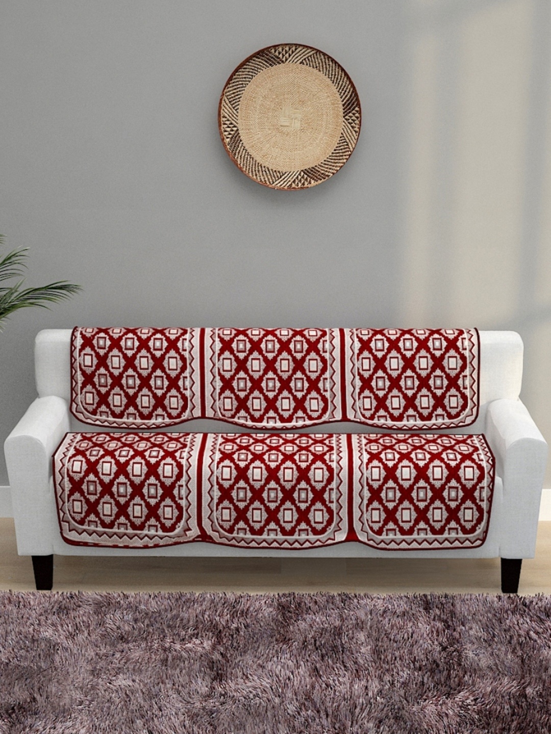 

ROMEE 6-Pieces Maroon Woven Design 5-Seater Sofa Covers
