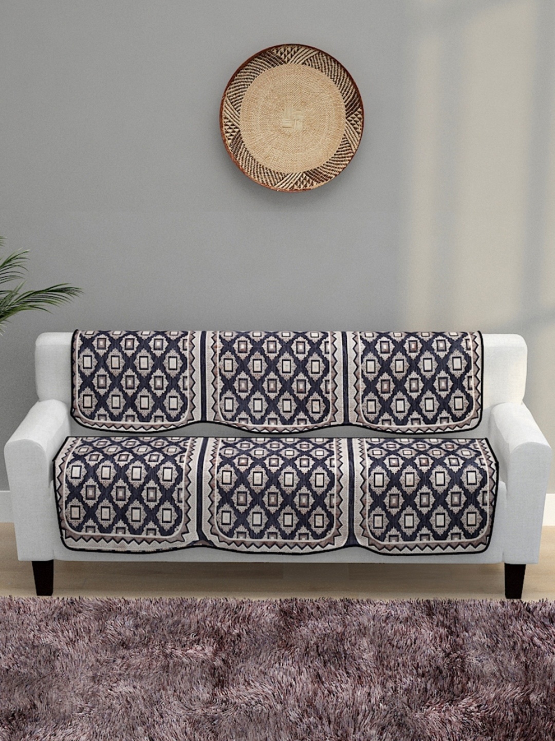 

ROMEE 6-Pieces Grey Woven Design 5-Seater Sofa Covers