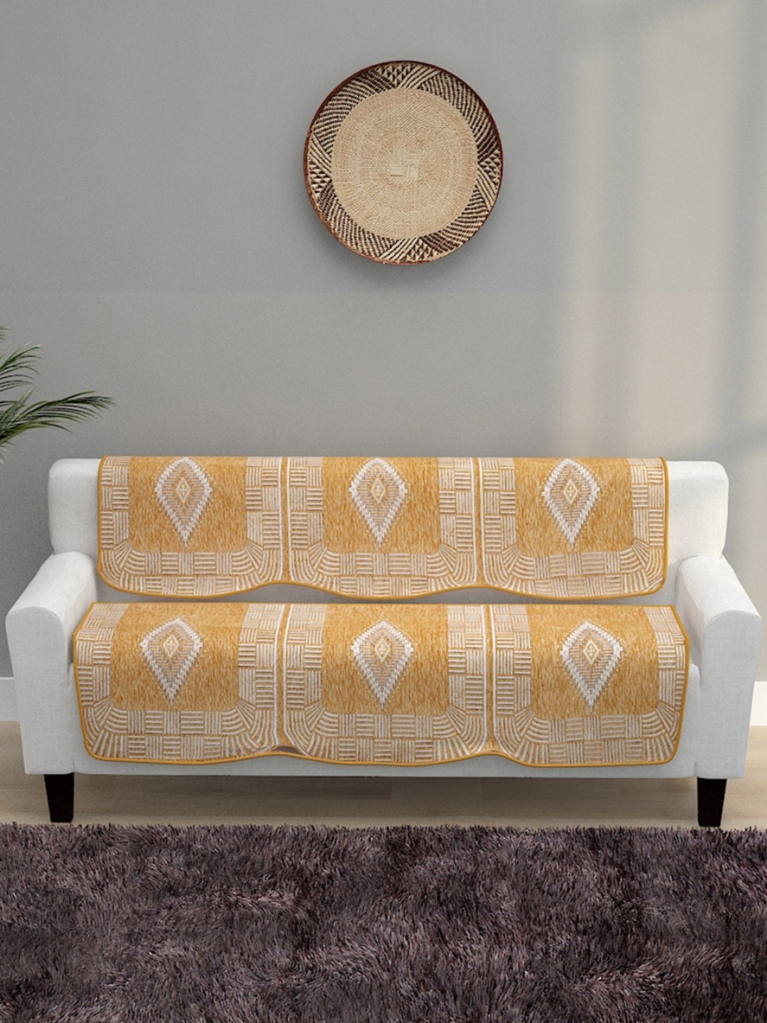 

ROMEE 6-Pieces Yellow Woven Design 5-Seater Sofa Covers