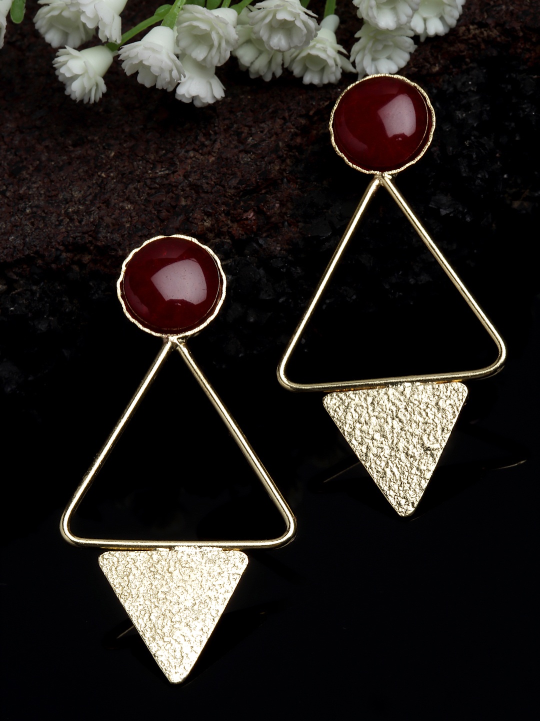 

PANASH Gold-Plated Stone-Studded Triangular Shaped Drop Earrings