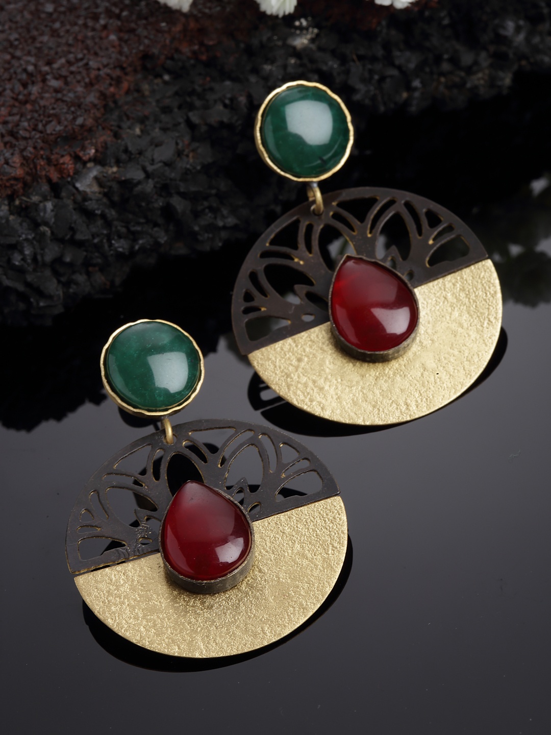 

PANASH Gold-Plated Stone-Studded Circular Handcrafted Drop Earrings