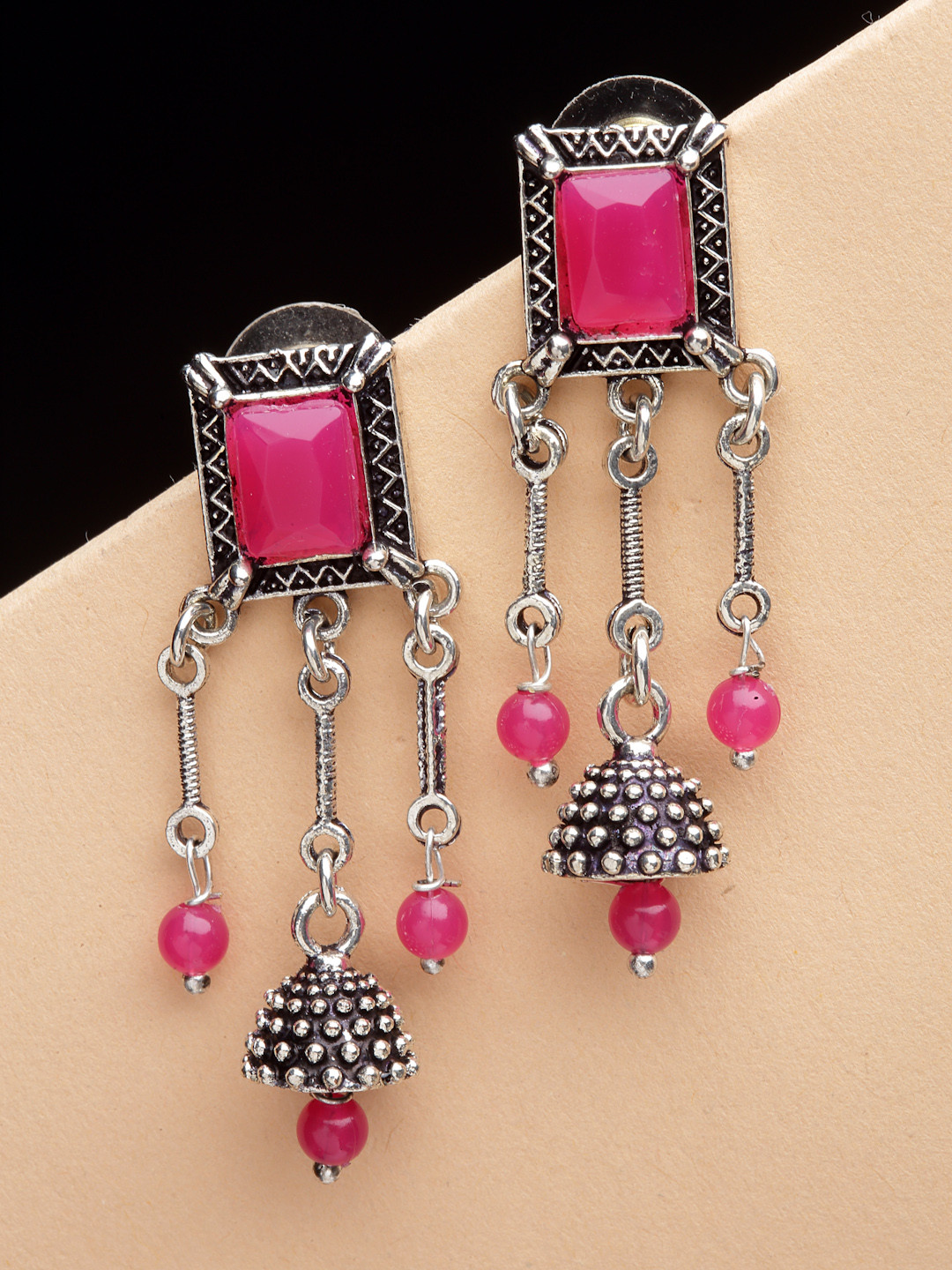 

PANASH Women Oxidised Silver-Plated Square Drop Earrings