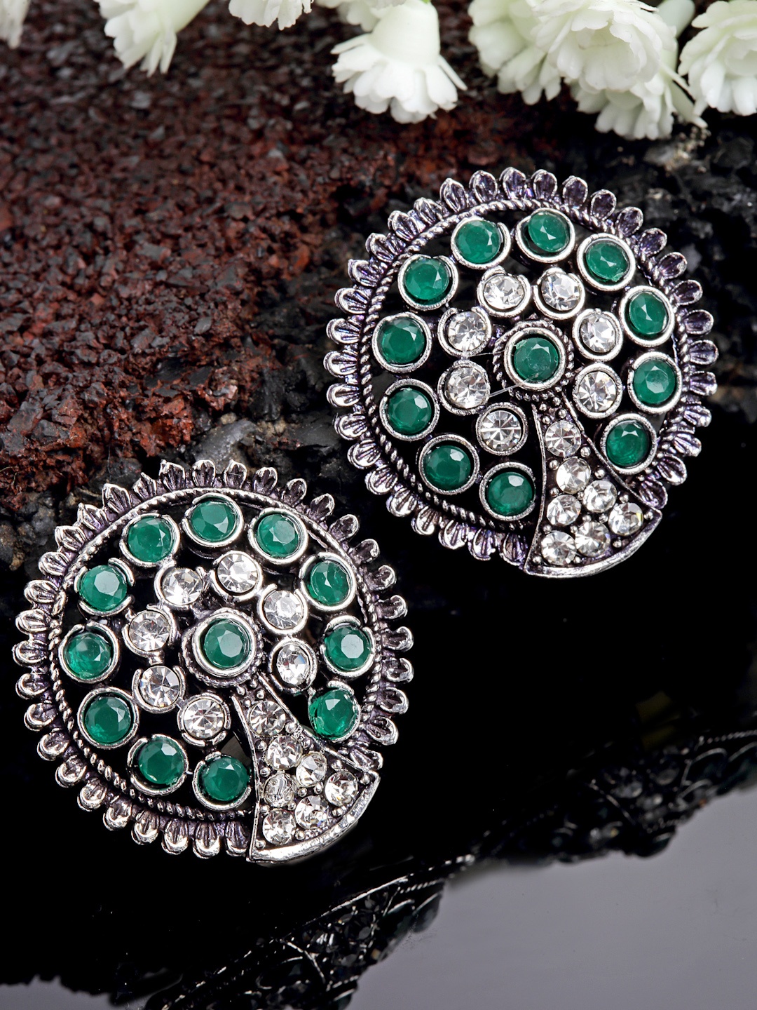 

PANASH Oxidised Silver-Plated Circular Studs Earrings