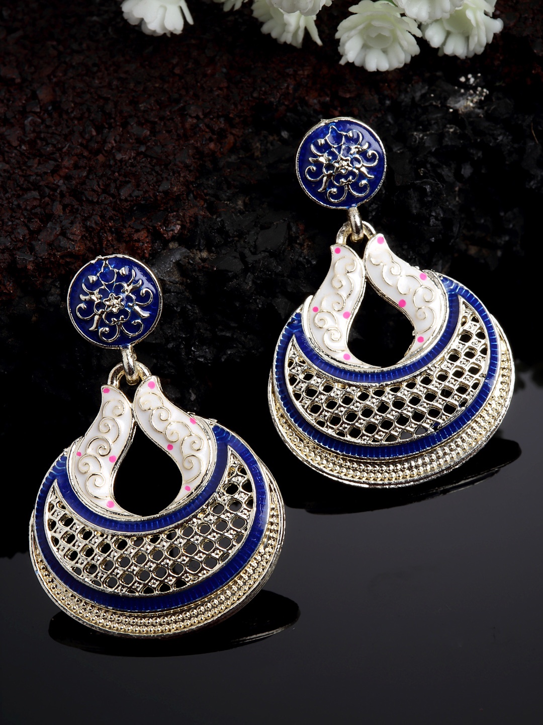 

PANASH Gold-Plated Meenakari Crescent Shaped Chandbali Earrings