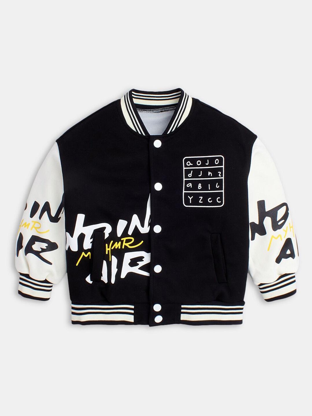 

Hopscotch Boys Black Cotton Bomber with Patchwork Jacket