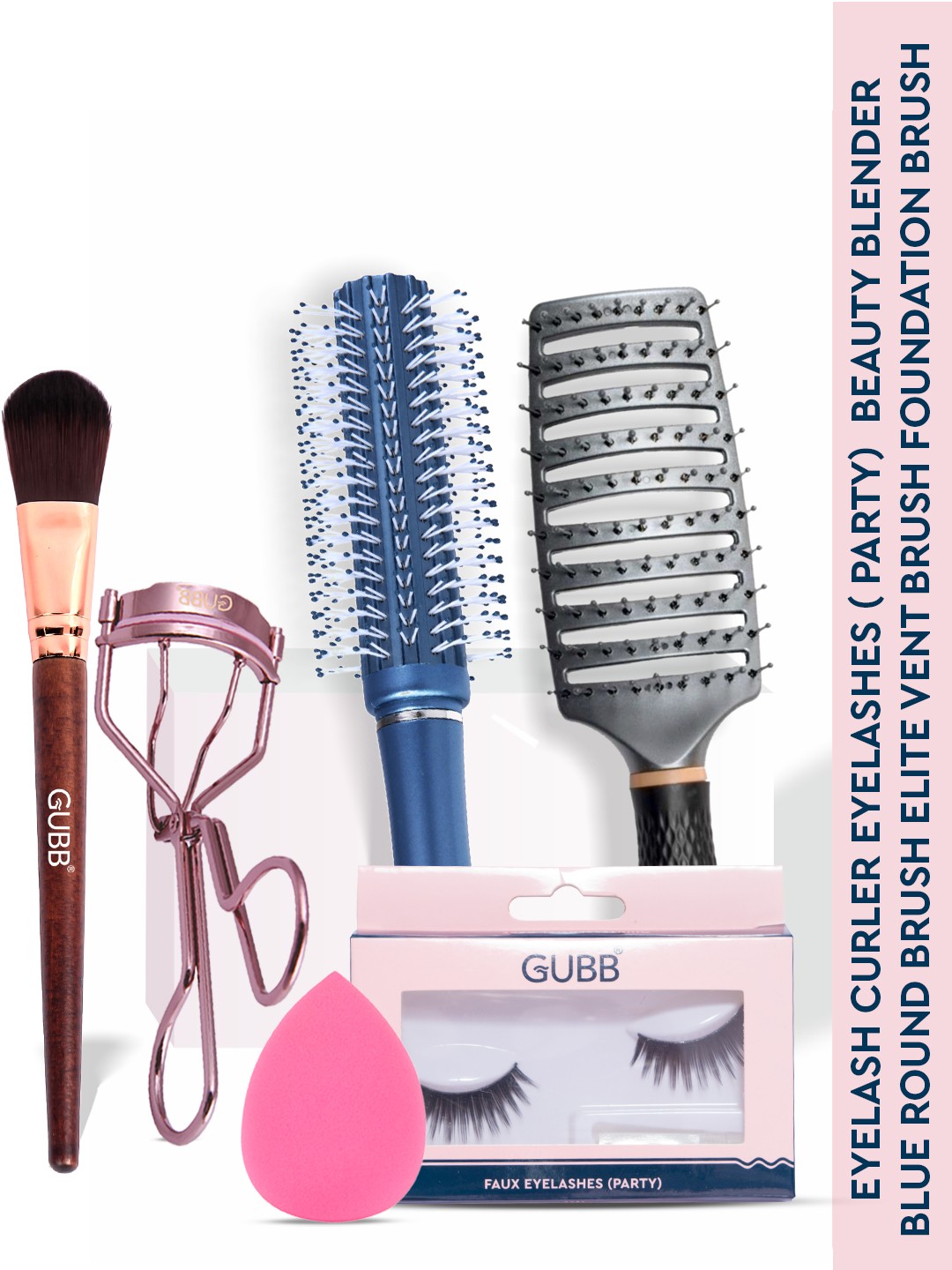 

GUBB Set of Eyelash Curler+Faux Eyelash+Beauty Blender+Foundation Brush+2 Hair Brushes, Pink