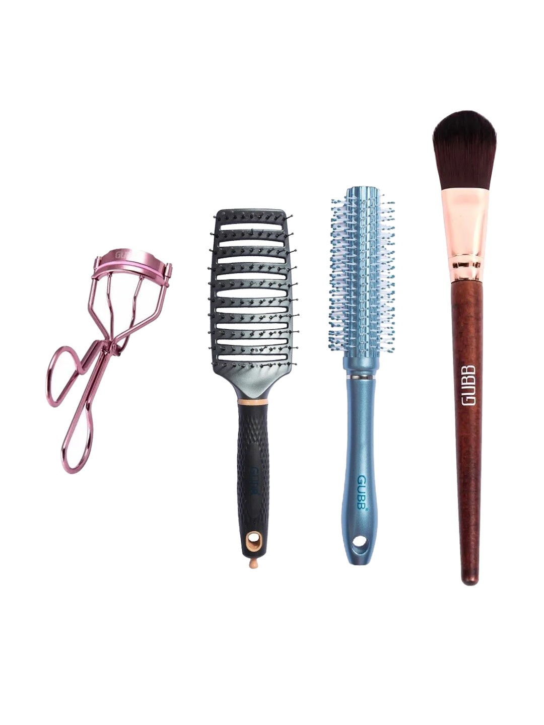 

GUBB Makeup & Hair Combo - Eyelash Curler + Foundation Brush + 2 Hair Brushes, Black